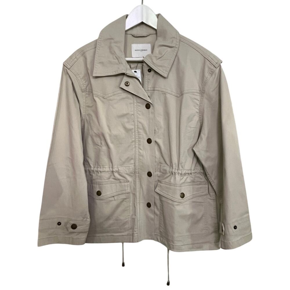 Banana Republic Women’s L Petite Utility Jacket Beige Cotton Stretch NWT